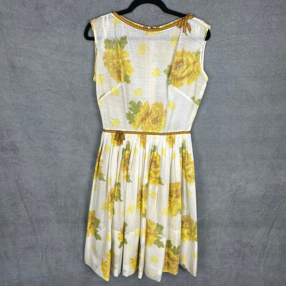 Vintage L'aiglon 50s 60s Dress Floral Cottage Preppy Flare Skirt Butter Yellow
